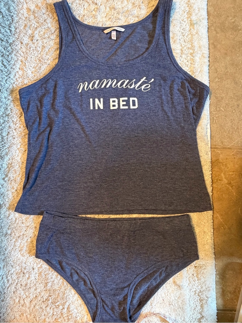 Victoria's Secret Navy & White 'Namasté IN BED' Tank and Brief Set large